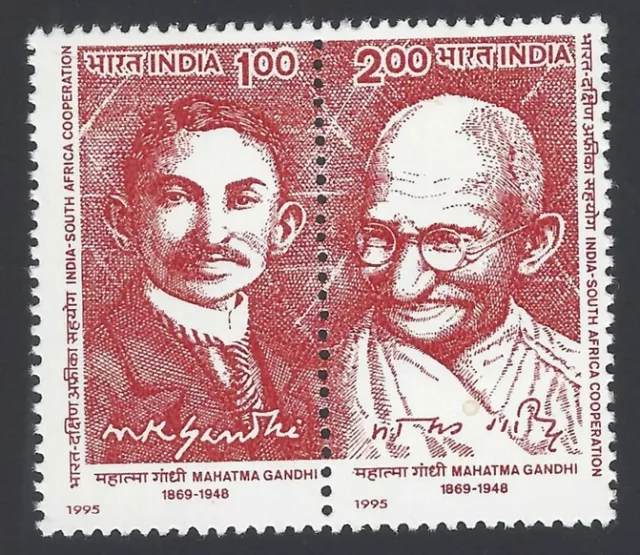 India 1995 South Africa Cooperation : Mahatma Gandhi se-tenant MNH