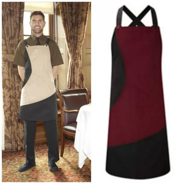 Saffron Two Tone Bib & Waist Multifunctional Pocket Apron Restaurant Bistro Bar