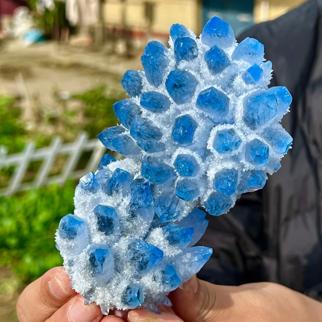 577G New Find sky blue Phantom Quartz Crystal Cluster Mineral Specimen Healing 3