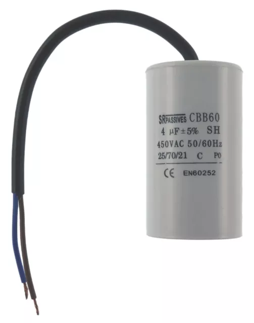 Condensateur moteur 4µF CBB60 4uF 450V à fils câble démarrage/permanent MKSP