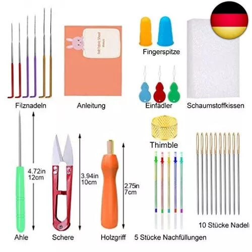 Nadelfilz Set mit Anleitung, Filzen Starter Set, 12 Farben Filzwolle Set mit 3 2