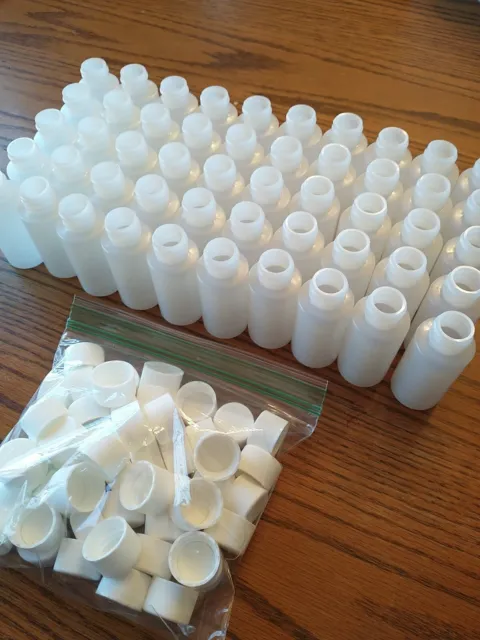 1 oz  HDPE Cylinder Round Plastic Bottles w/Screw-On Caps (50 Bottles) NEW