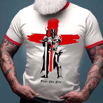 St Georges Day T-Shirt England T Shirt with English Flag and Knights Templar Men