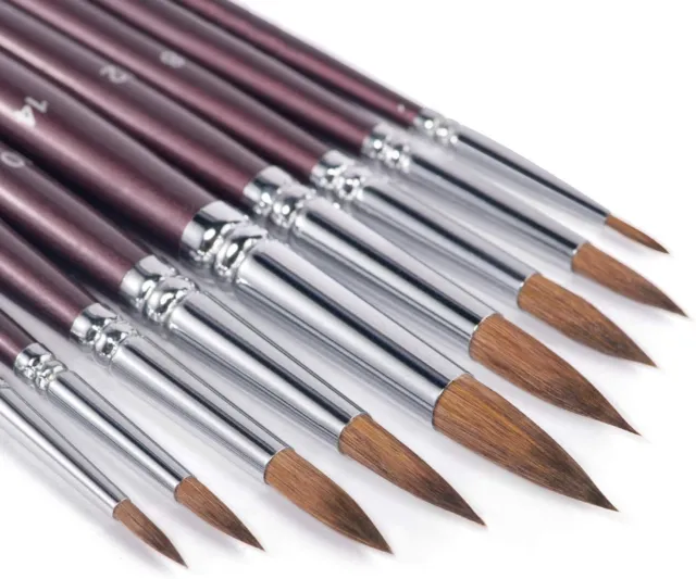 Sable Watercolour Brushes- 9pcs Professional Detail to Mop Round Paint Brush Set