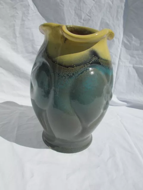 Vintage NV Plateelbakkerij Zuid Gouda Dutch Art Pottery Vase Blue & Yellow 2