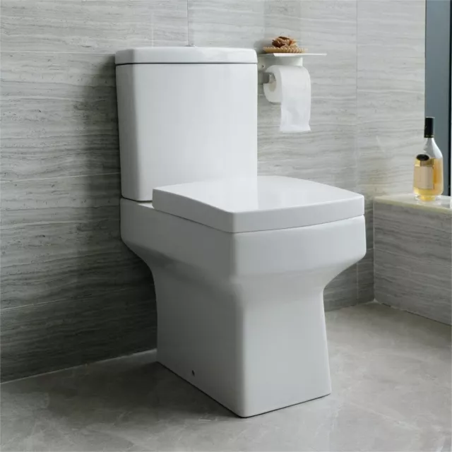 Bathroom Square White Ceramic Modern Toilet Close Coupled Pan Soft Close Seat WC