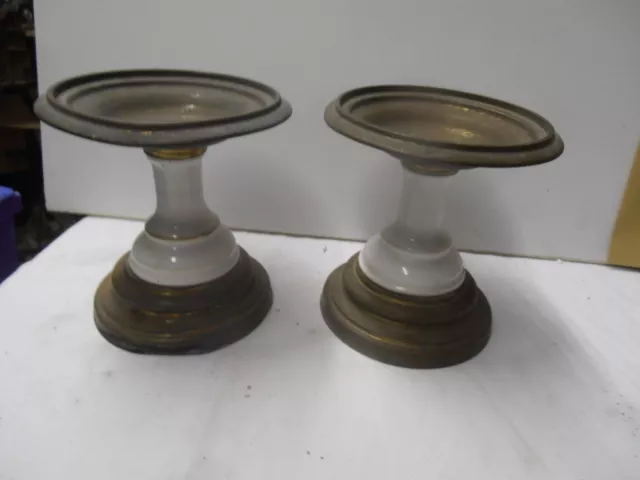 Paire De Cassolettes Anciennes En Laiton Et Porcelaine