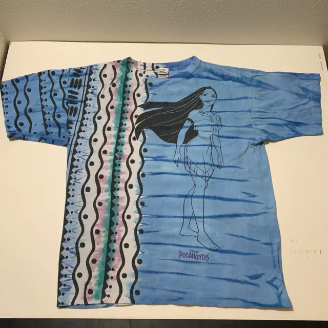 Vintage Walt Disney Pocahontas All Over Movie Promo T-Shirt Large Single Stitch