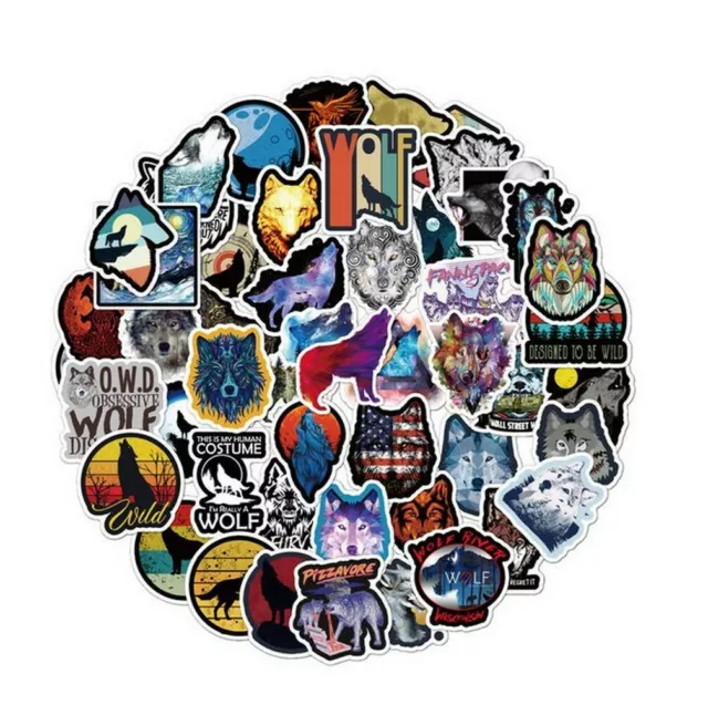 Lot de 50 Stickers Autocollants thème Loups, Wolf, Tous différents.