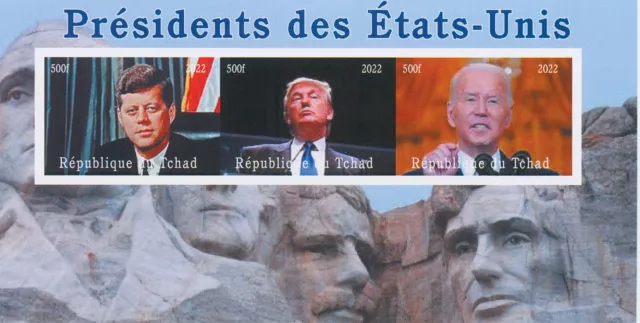 Chad 2022 MNH US Presidents Stamps John F Kennedy JFK Trump Biden 3v IMPF M/S II