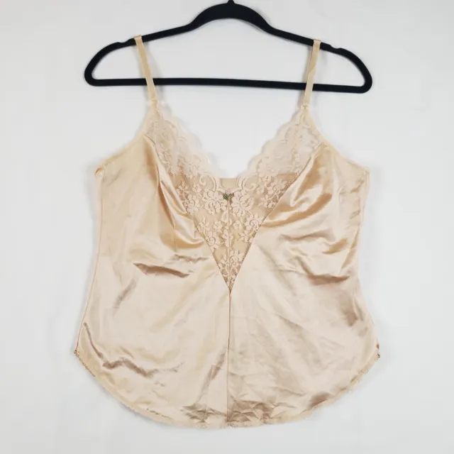 Vintage Maidenform Chantilly Nylon Camisole Womens 36 Beige Lace Trim Union Made