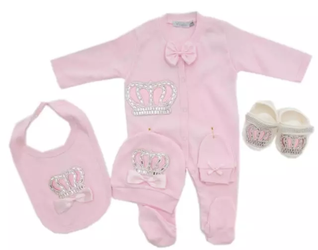 Baby Girls ~ Spanish Romany Style ~ Diamante Crown & Bows Layette Set ~ Pink~abg