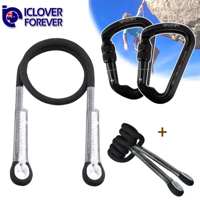 30KN Screwgate Carabiner +10mm Prusik Cord Loop Rock Climbing Rope Tree Arborist