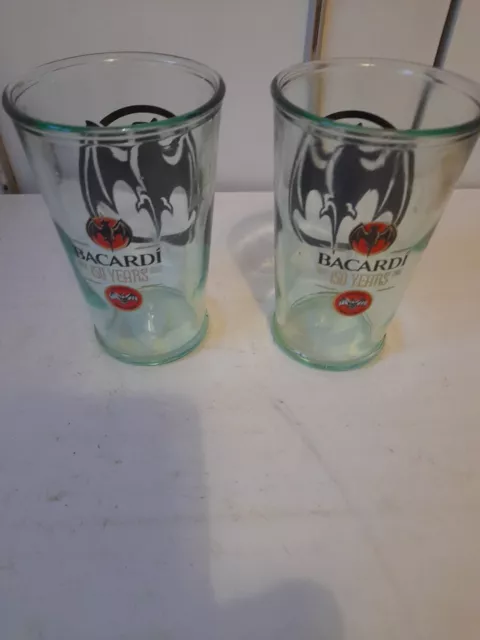 Bacardi Glass Tumbler X 2 Bat Logo rum cocktail mixer punch bar party spirit