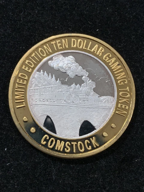 Comstock .999 Fine Silver $10 Casino Gaming Token Reno Nevada Train