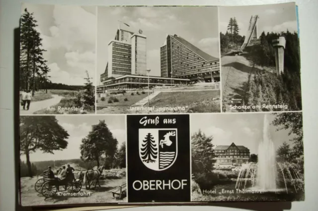 DDR Foto-Postkarte Gruß aus Oberhof, Mehrbildkarte, Wappen