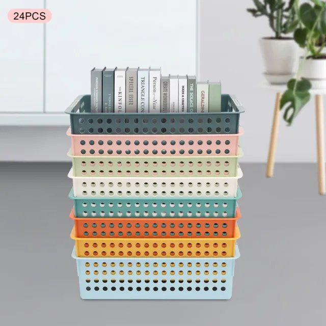 24PCS Storage Basket Rectangular Colorful Stackable Organizer Bin Box Classroom