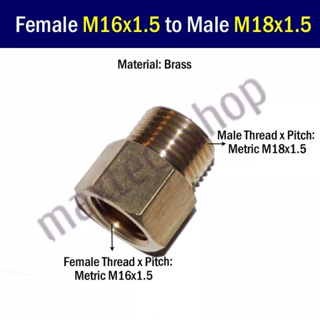 Pipe Fitting Female M16 M16x1.5 Male M18 M18x1.5 Connector Reducer Gauge Adapter