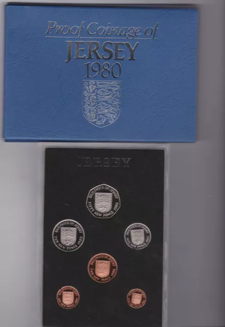 Cased 1980 Jersey Six Coin Proof Set With Card Outer In Near Mint Condition.