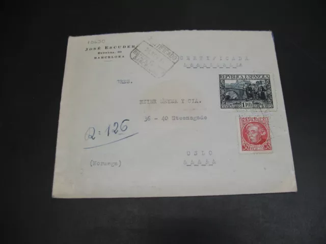 Spain 1935 registered cover to norway *10630