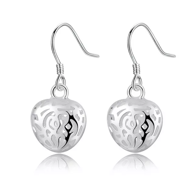 925 sterling Silver Charms heart hollow Earrings for women wedding cute gift