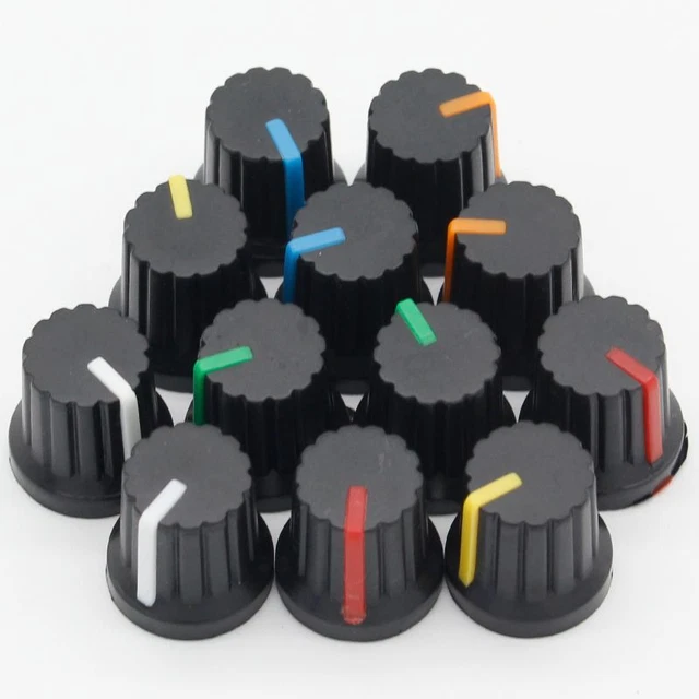 12 Pcs Knob Shaft Plastic Threaded Potentiometer Parts Grippy Color Coded New
