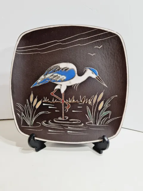 Vintage AWF Arnold Wiigs Fabrikker Norway Heron Wall Plate Ceramic Enamel