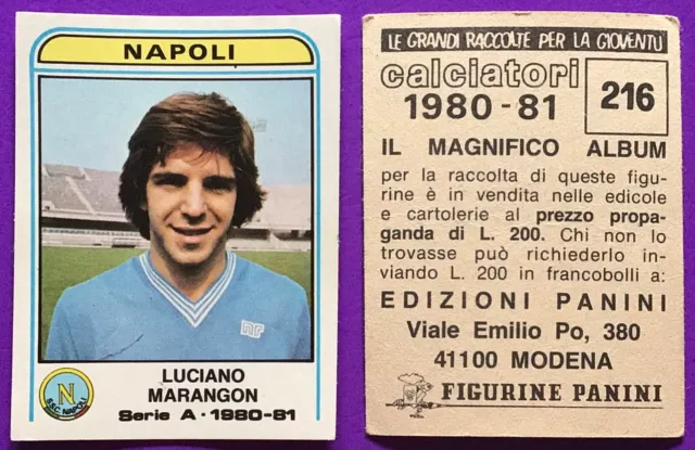 Napoli, Luciano Marangon *Figurina Sticker N.216* Panini Collezione 1980/1981