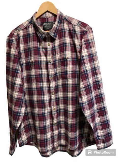 Burton Maroon Red Checked Flannel Shirt Mens Extra Large Long Sleeved Western