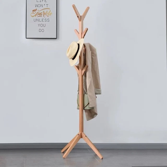 Attaccapanni A Piantana In Legno Di Betulla - 8 Ganci, Base Treppiedi, 176 Cm - Rosa - Foto 2