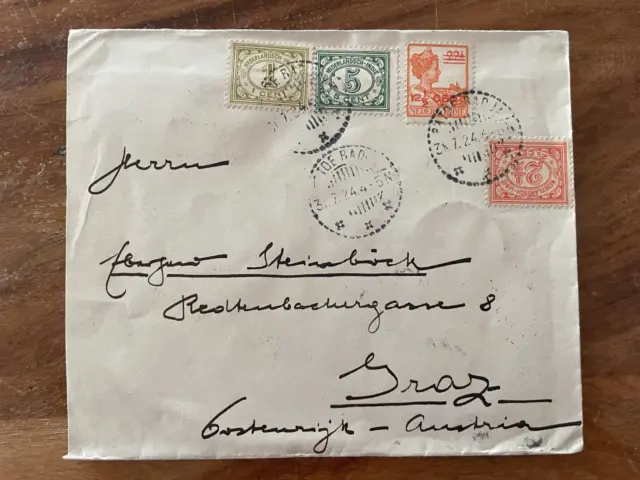 Brief Niederländisch Indien Sumatra über Singapore nach Graz 1924