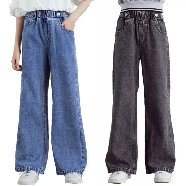 Kids Girls Casual Loose Denim Trousers High Waist Jeans Baggy Jeans Sweatpants