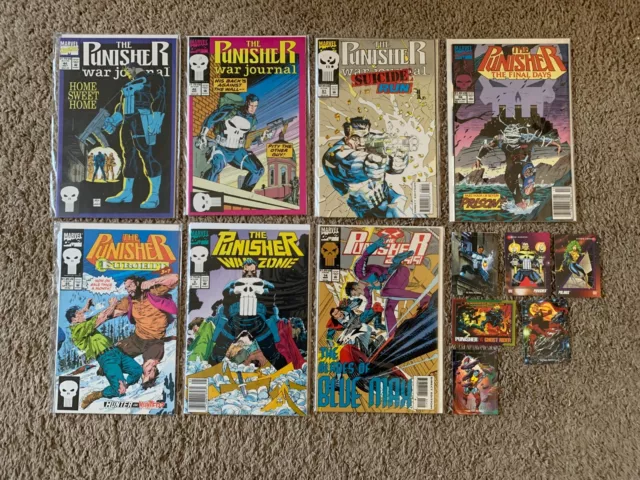 Mixed Lot 7 Punisher Comics 1991-1994 All NM + 6 Collector Cards NM