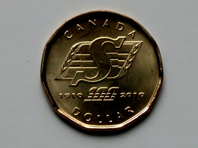Canada 2010 Loonie DOLLAR Coin for (CFL Football) Saskatchewan Roughriders 100th