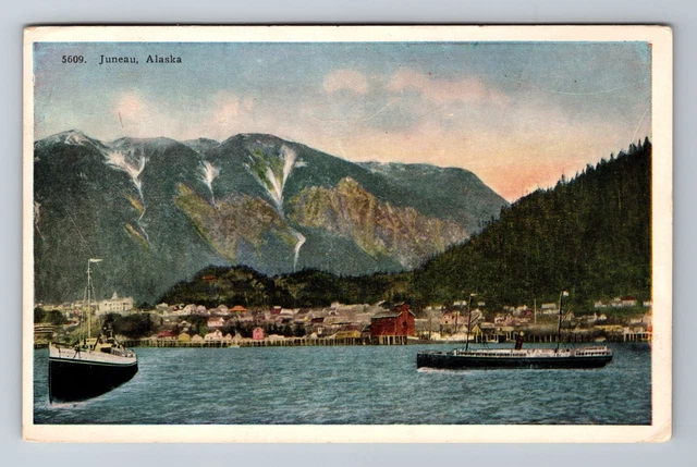 Juneau, AK-Alaska, View Of Town, Mountains, Harbor, Antique, Vintage Postcard