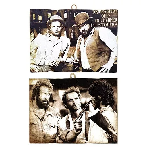 KUSTOM ART 2 Quadretti Bud Spencer e Terence Hill. Stampa su Legno 18 x 25 cm.