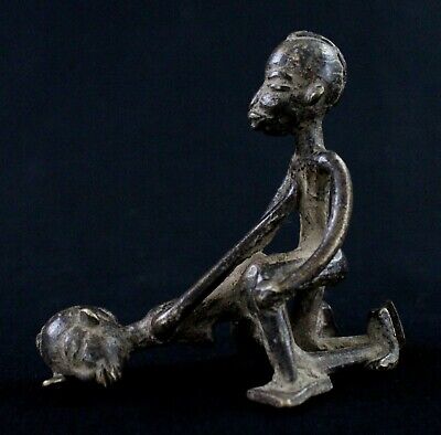 Art Africain Tribal - Figurine en Bronze - Couple "Bétise" Levrette Lobi - 9 Cms