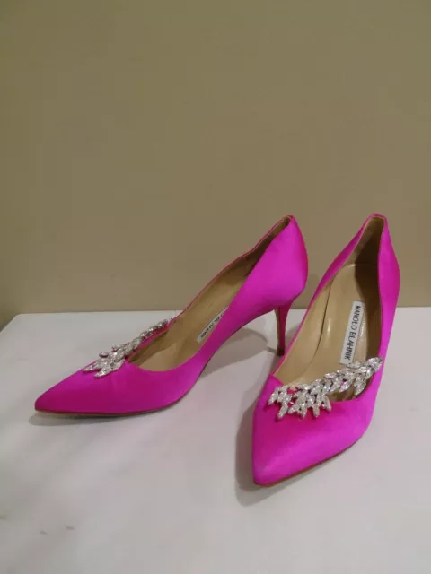 Manolo Blahnik Nadira Jeweled Satin Pump, Hot Pink 37.5/ US 7.5. Italy 2