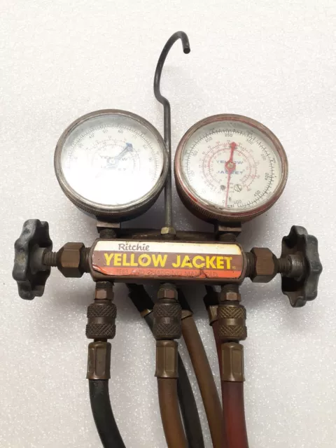 Yellow Jacket Test and Charging Manifold Gauges R-12 R-22 R-502 w/hoses Ritchie