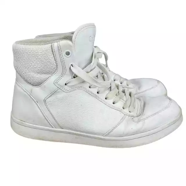 Calvin Klein Sneakers Mens 10 White Leather Logo Hi Top Lace Up Shoes