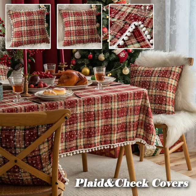 Christmas Plaid&Check Cushion Cover Snowflake Rectangle Table Cloth Party Decor