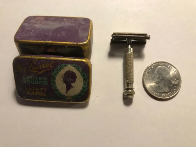 Rare Antique 'The Laurel Ladies Boudoir' Miniature Safety Razor in Case, c1920s