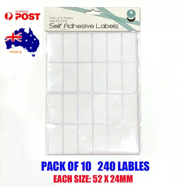 240 Self Adhesive Labels Stickers 52mm x 24mm White Blank School Office Note Tag