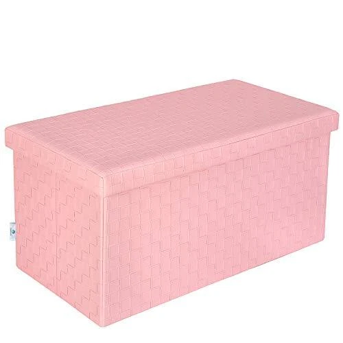 Folding Storage Ottoman, Faux Leather Footrest Stool Long Bench Toy Box Chest