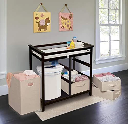 Modern Baby Changing Table with Laundry Hamper, 3 Storage Baskets, and Pad 3
