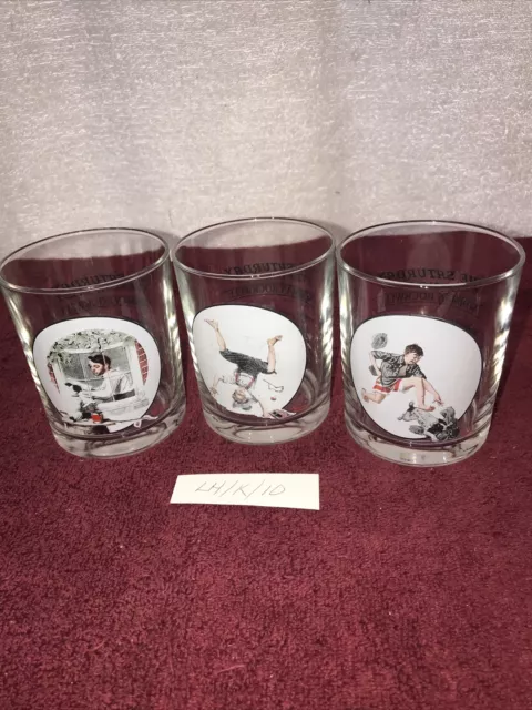 Norman Rockwell  Set Of (3) Saturday Evening Post Tumblers /Drinking Glasses-