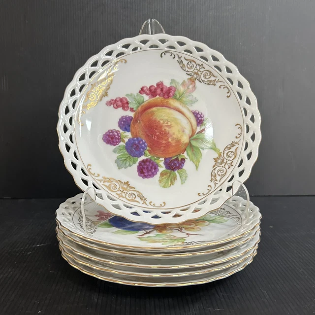 Set Of 6 Vintage Winterling Bavaria Germany Reticulated Fruit Plates