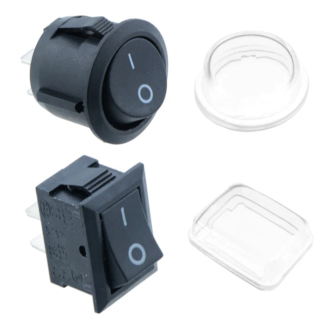 ON/OFF ROUND RECTANGLE Rocker Switch + Waterproof Cover Car Dash Boat ...