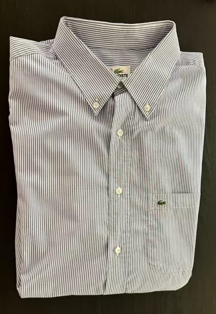 Lacoste Hemd Langarm 46 Regular Fit Blau Weiss Gestreift Button Down Top Look