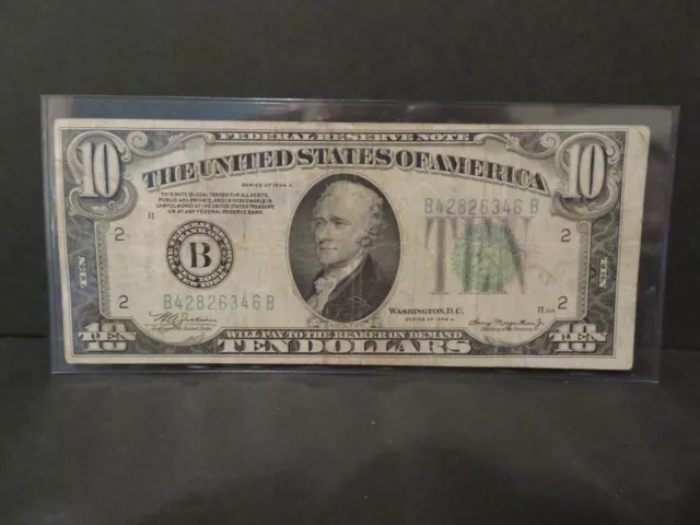 1934 A Bb Block $10 Ten Dollars  Frn Federal Reserve Note   F   824-2